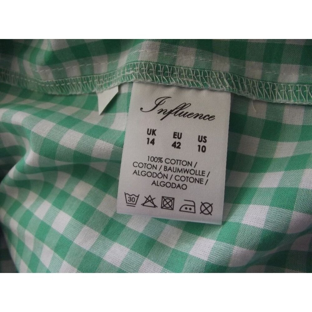 Influence Dress Womens 14 Midi green white gingham check puff sleeve lace up - Picture 12 of 15